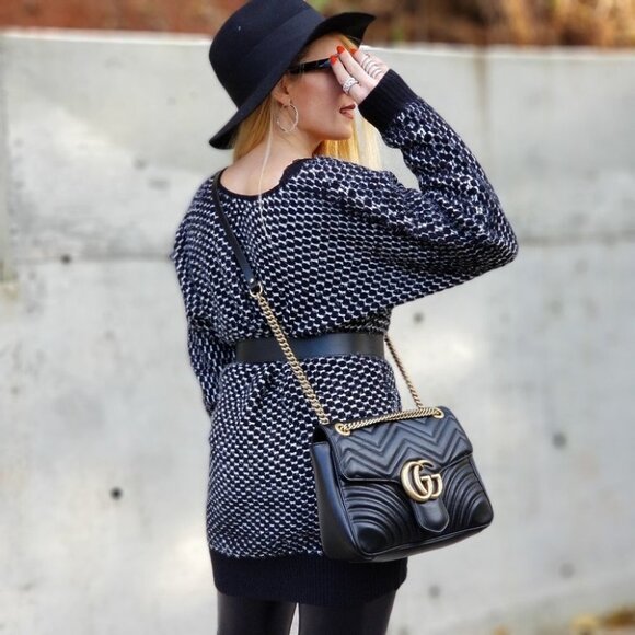 So Soft Fuzzy warm v-neck oversized knit Sweater top Black white - Picture 3 of 4